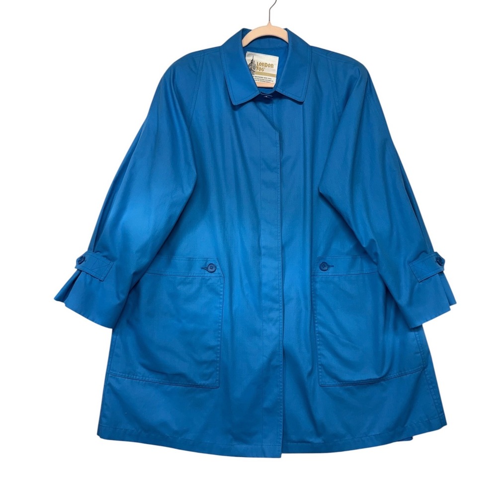 London Fog Vintage Blue Trench Coat‎ Mid-Length Jacket Womens Size 16.5